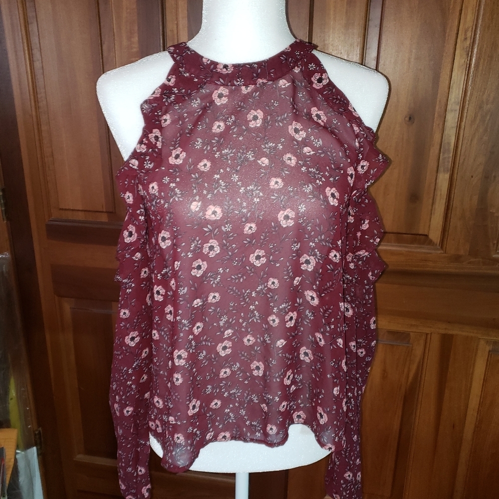 Misses sz M Aeropostale Cold Shoulder Sheer shirt